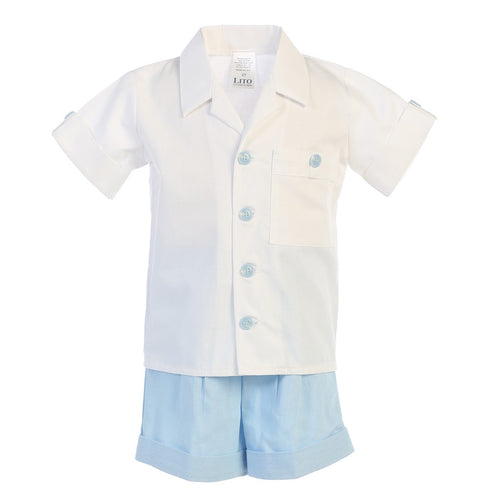 Lito Baby Boys Light Blue Poly Cotton Shirt Rayon Linen Shorts Set 3-24M - SophiasStyle.com